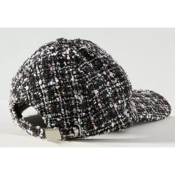 Néw No Tags Anthropologie Tweed Baseball Cap - Black White Pink - Picture 2 of 3
